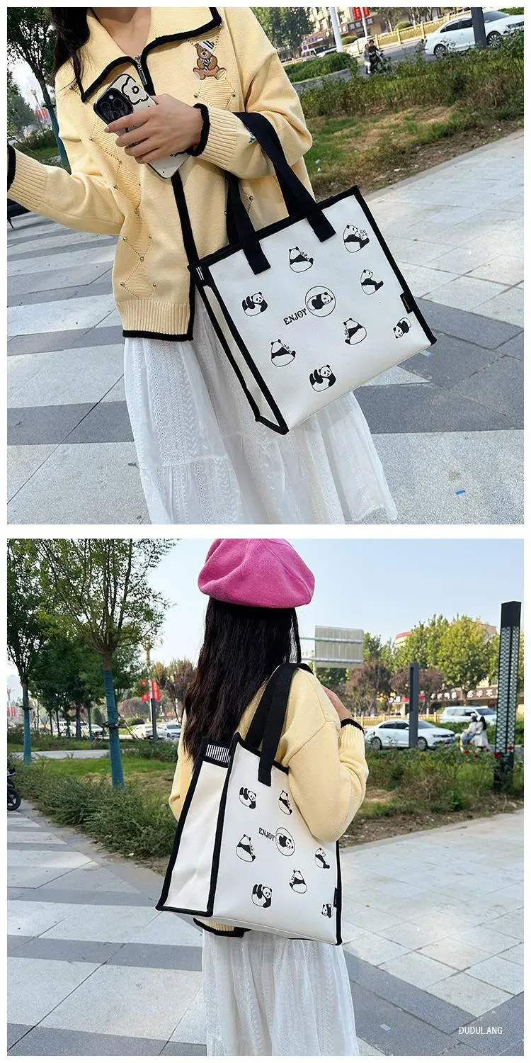 Cute Panda Print Large Capacity Canvas Tote Bag — feature 12