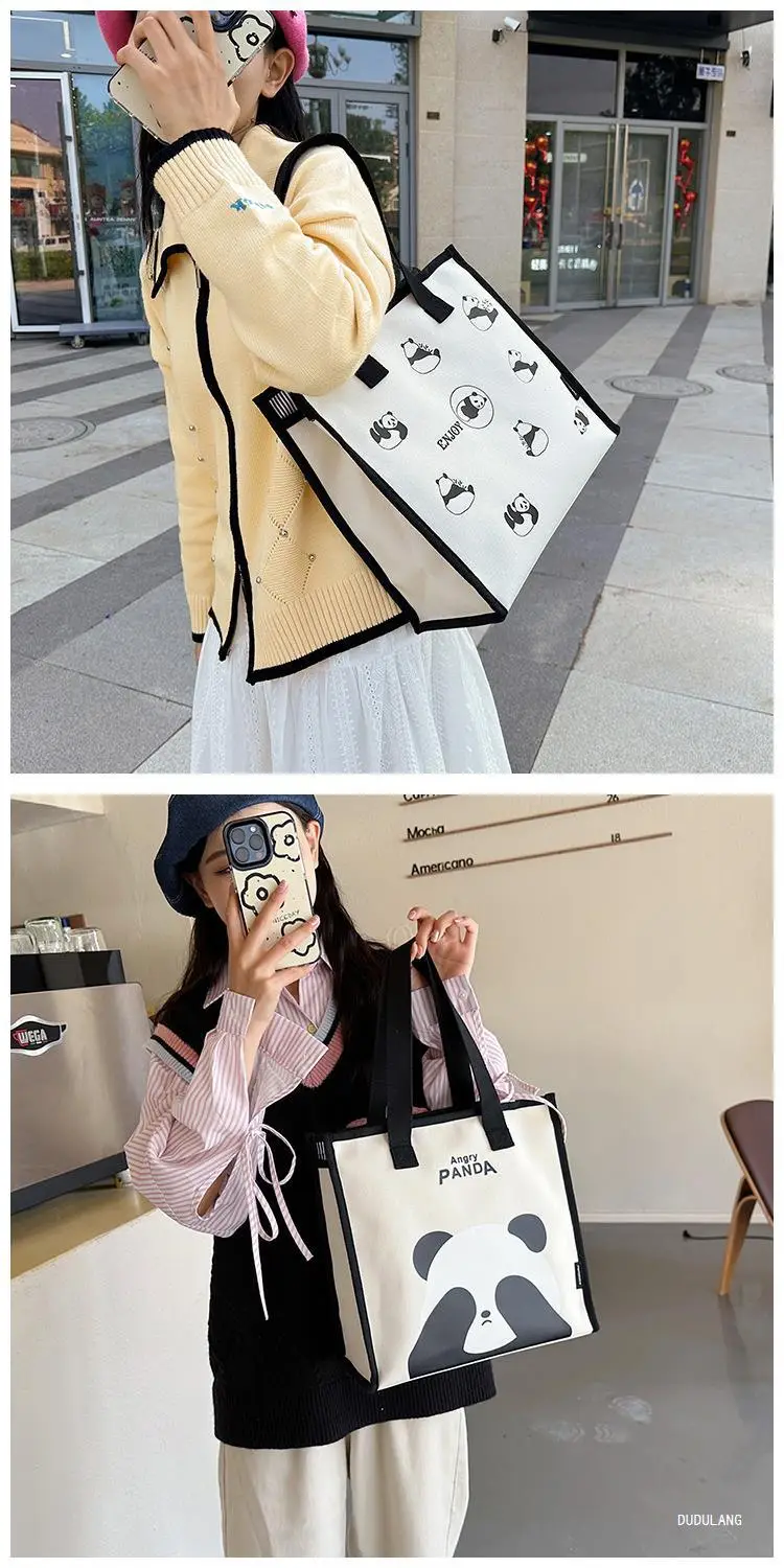 Cute Panda Print Large Capacity Canvas Tote Bag — feature 13
