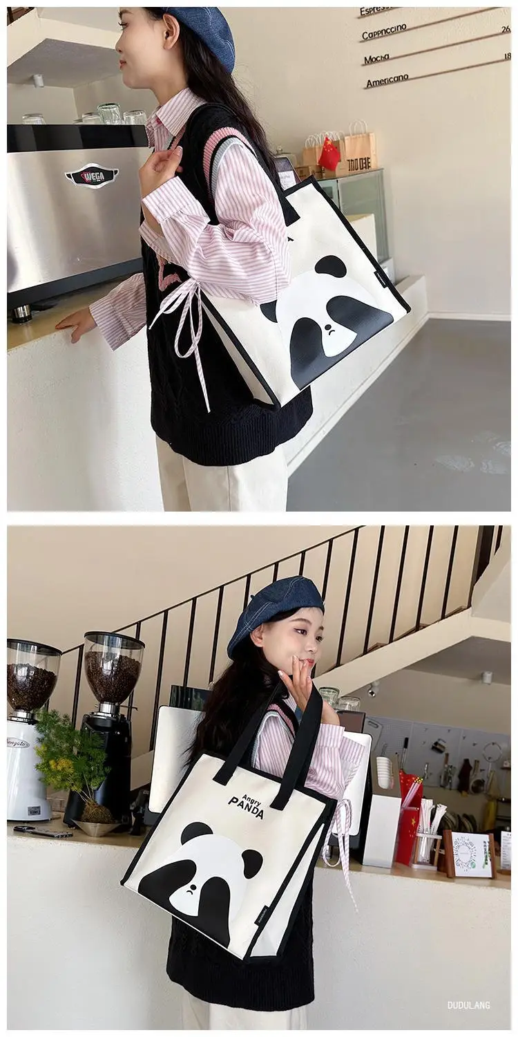 Cute Panda Print Large Capacity Canvas Tote Bag — feature 14
