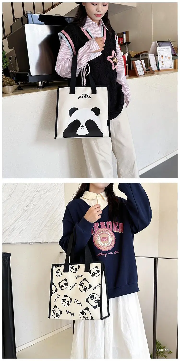 Cute Panda Print Large Capacity Canvas Tote Bag — feature 15