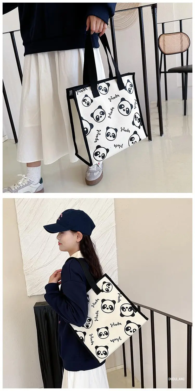 Cute Panda Print Large Capacity Canvas Tote Bag — feature 16