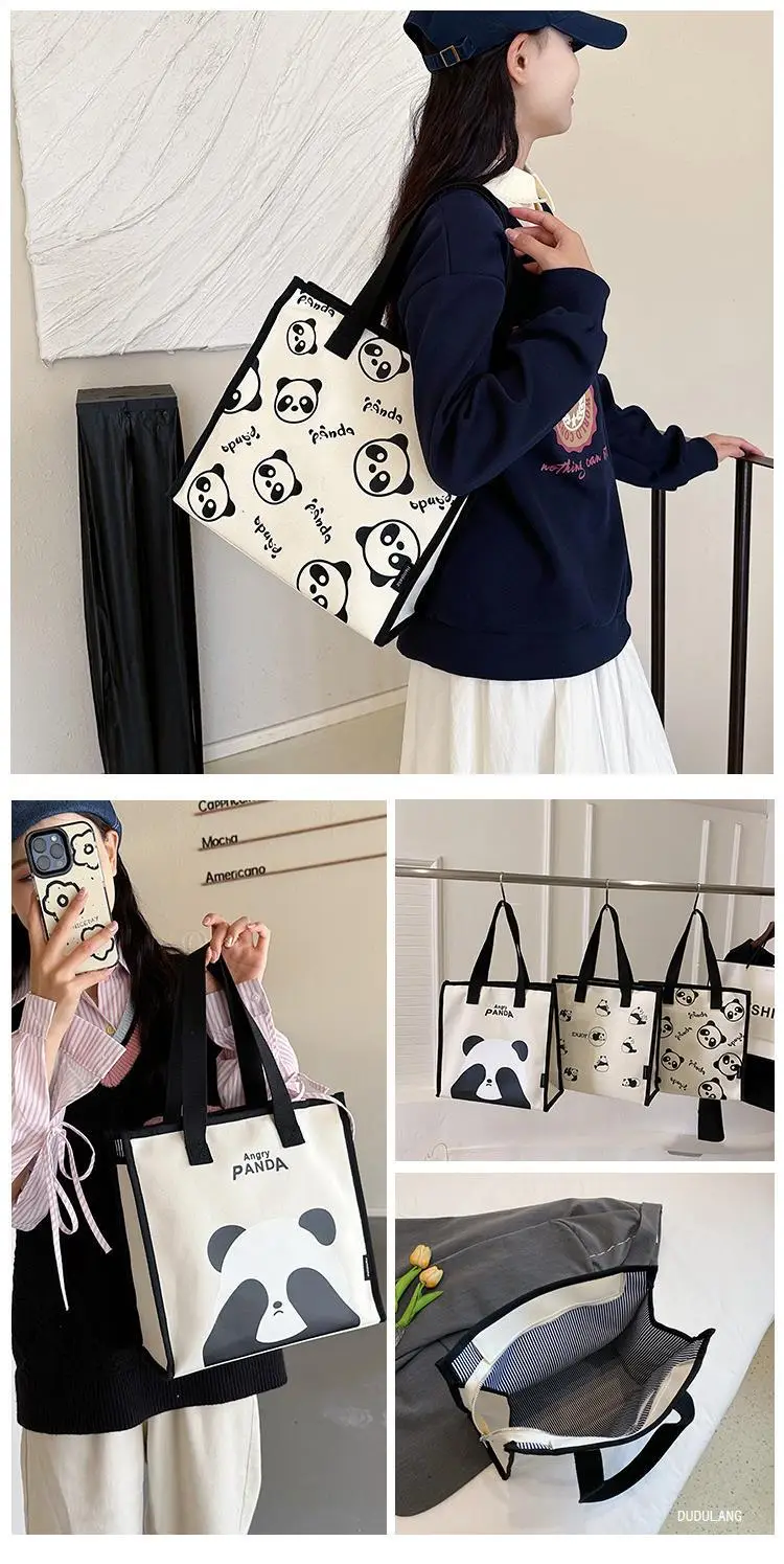 Cute Panda Print Large Capacity Canvas Tote Bag — feature 17