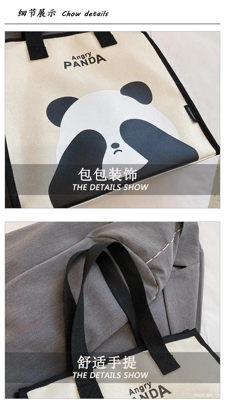 Cute Panda Print Large Capacity Canvas Tote Bag — feature 3