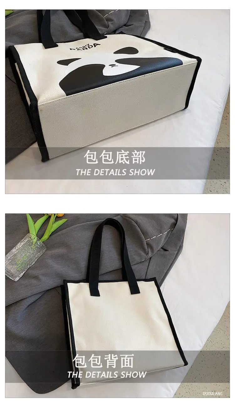 Cute Panda Print Large Capacity Canvas Tote Bag — feature 5