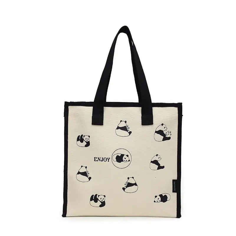 Cute Panda Print Large Capacity Canvas Tote Bag - Image 2
