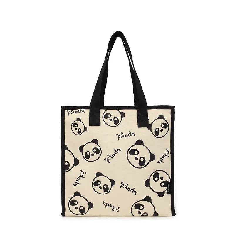 Cute Panda Print Large Capacity Canvas Tote Bag - Image 3