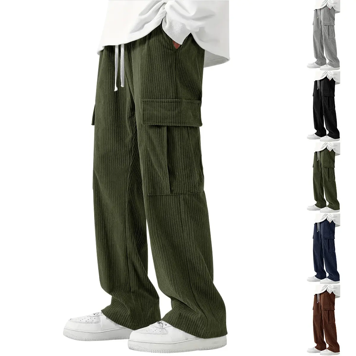 Men's Brown Corduroy Wide Leg Pants Casual Workwear - Image 6