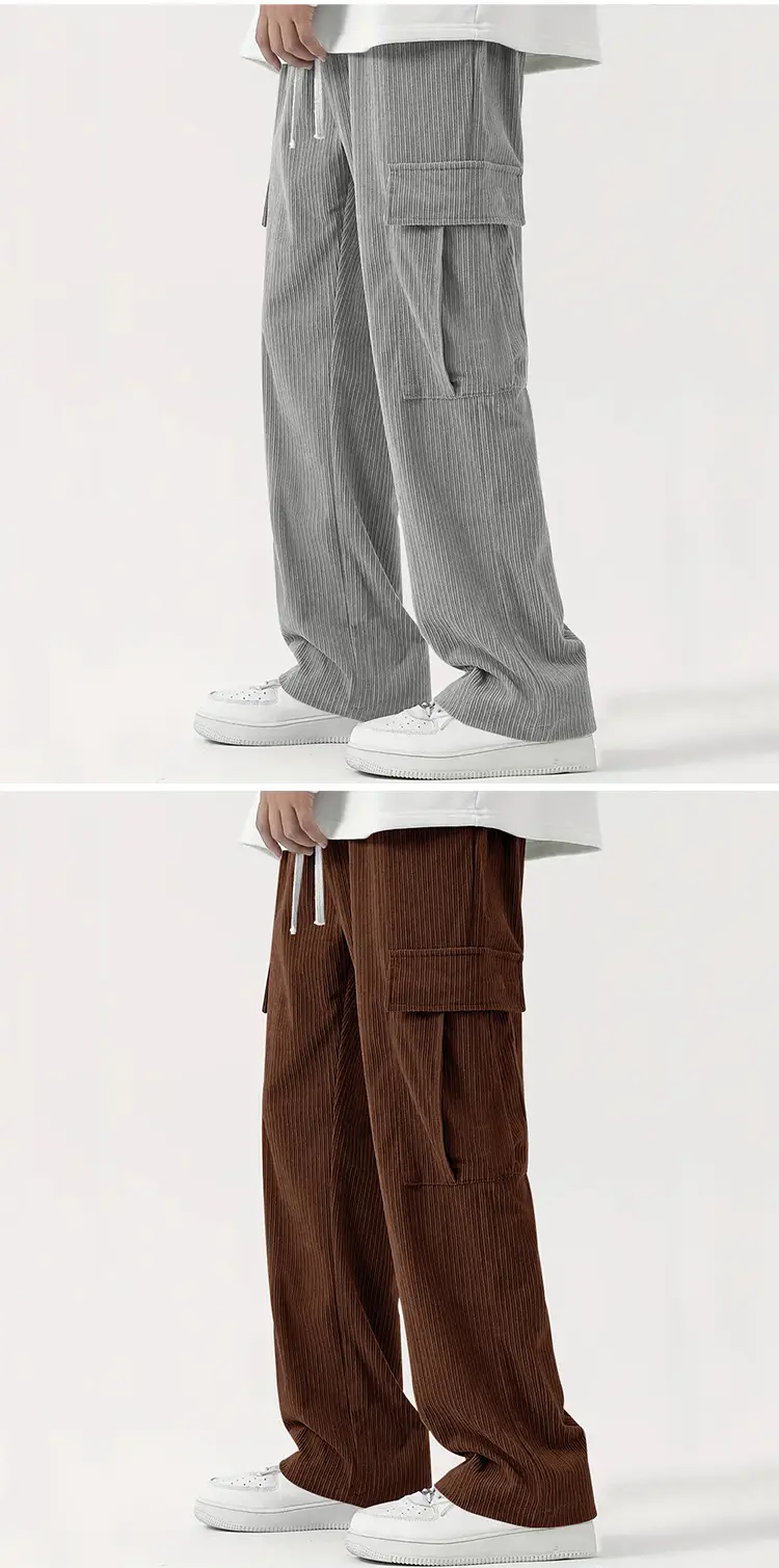 Men's Brown Corduroy Wide Leg Pants Casual Workwear — feature 10