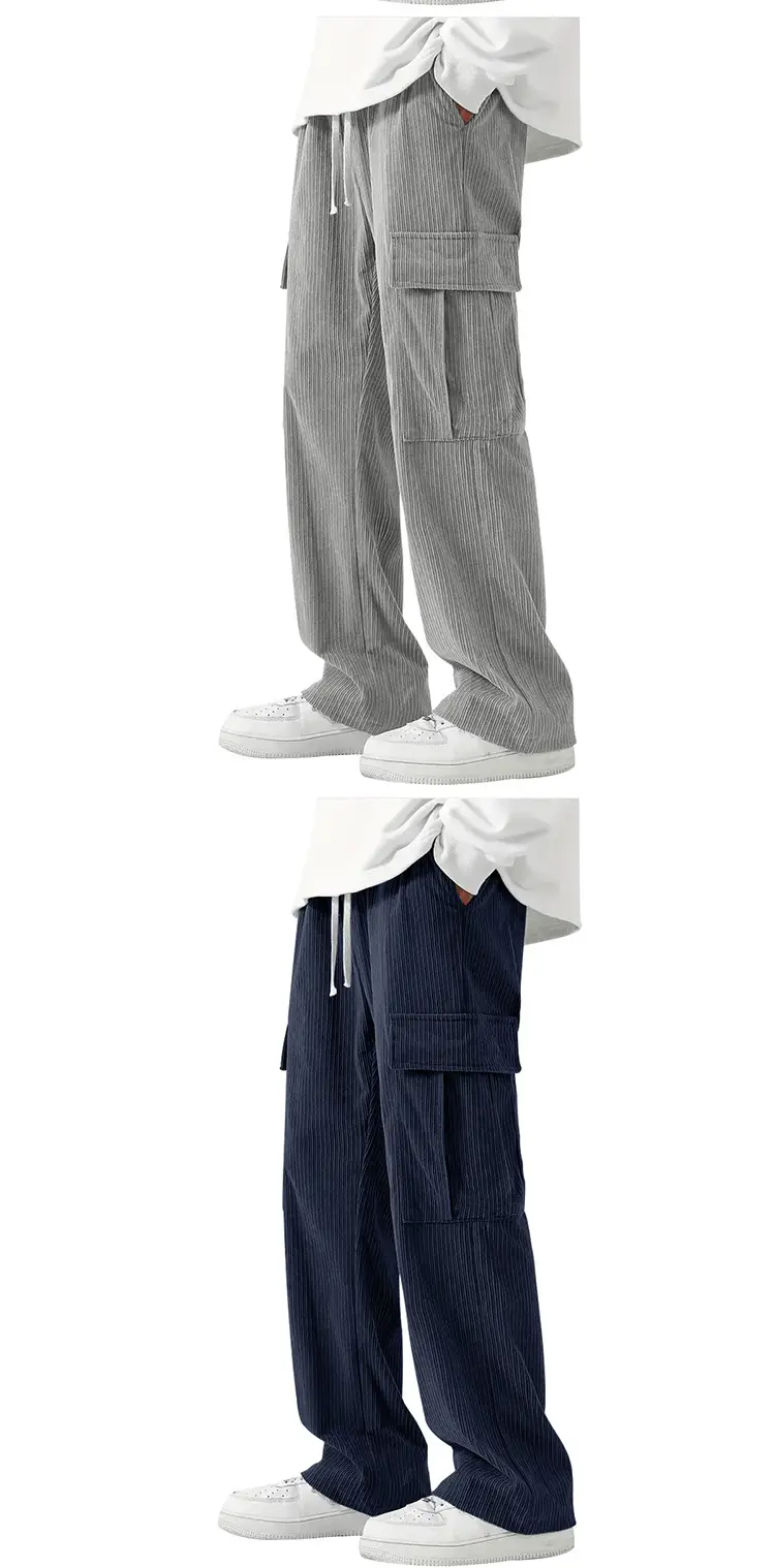 Men's Brown Corduroy Wide Leg Pants Casual Workwear — feature 12