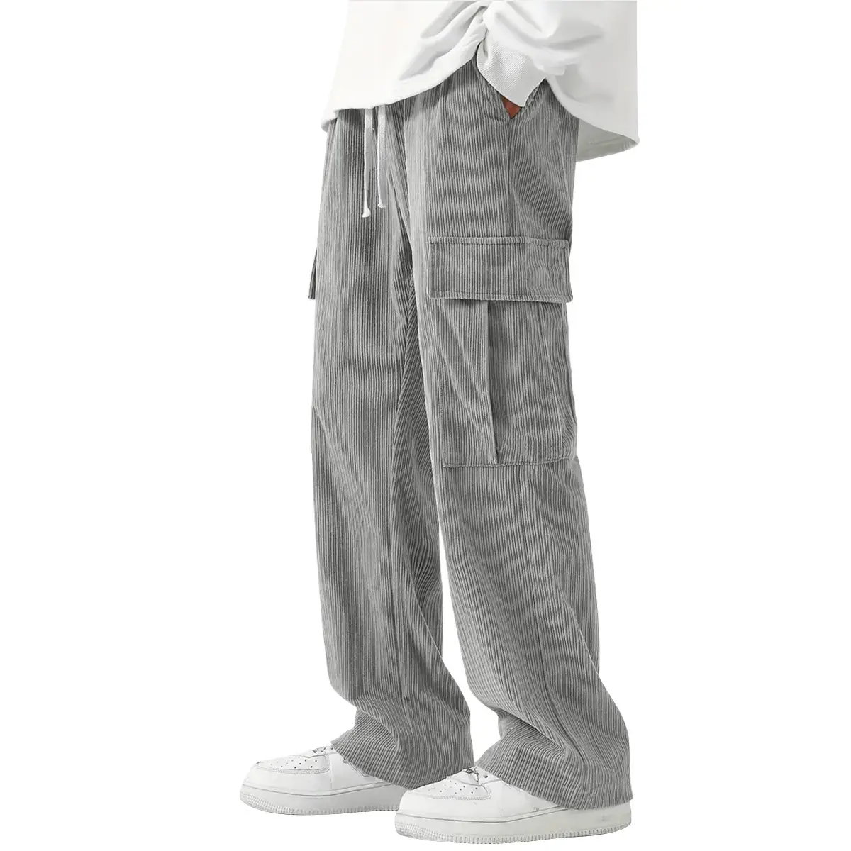 Men's Brown Corduroy Wide Leg Pants Casual Workwear - Image 2