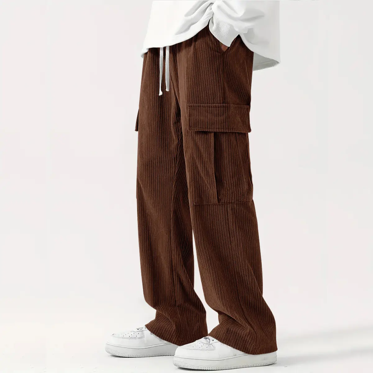 Men's Brown Corduroy Wide Leg Pants Casual Workwear - Image 3