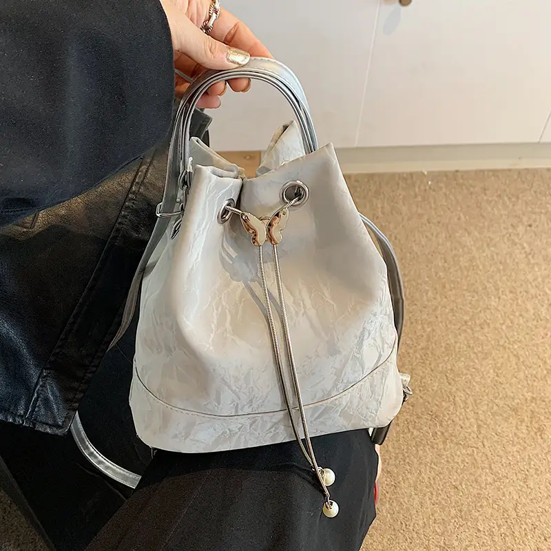 Women's Drawstring Backpack Bag Beige 2024 - Image 5