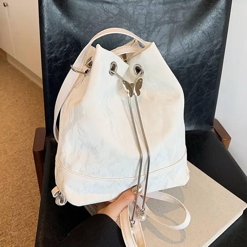 Women's Drawstring Backpack Bag Beige 2024 - Image 6