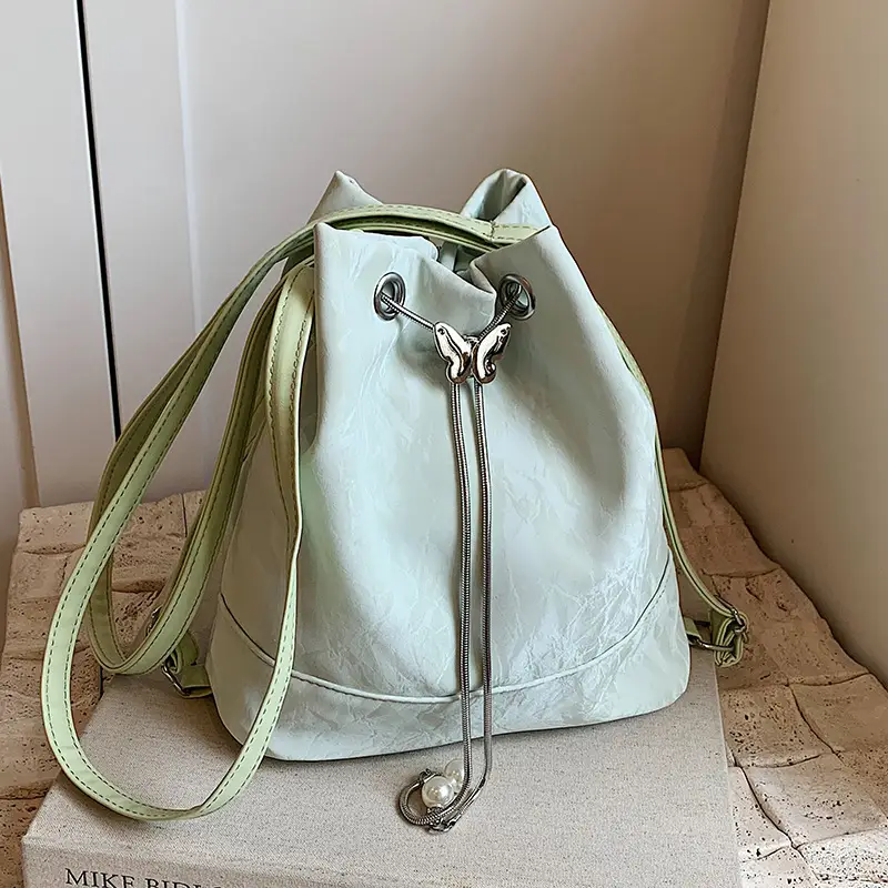 Women's Drawstring Backpack Bag Beige 2024 - Image 7