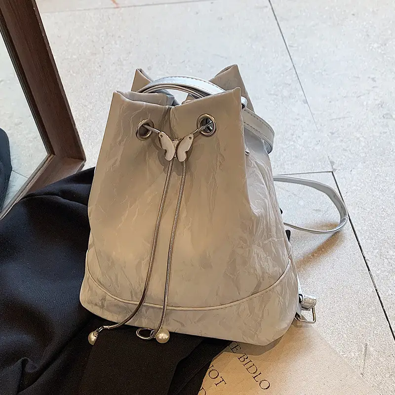 Women's Drawstring Backpack Bag Beige 2024 - Image 8