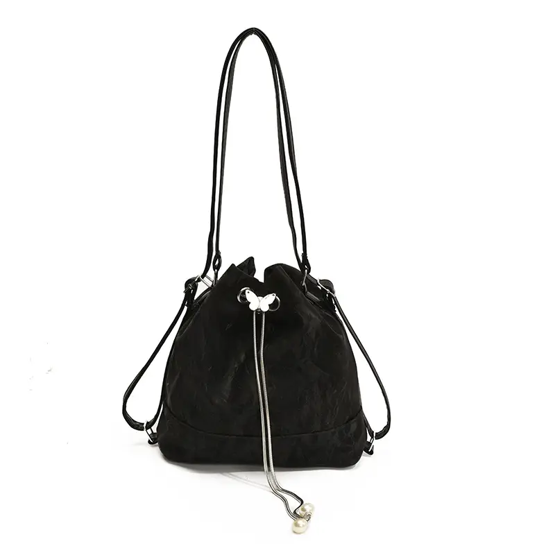 Women's Drawstring Backpack Bag Beige 2024 - Image 9