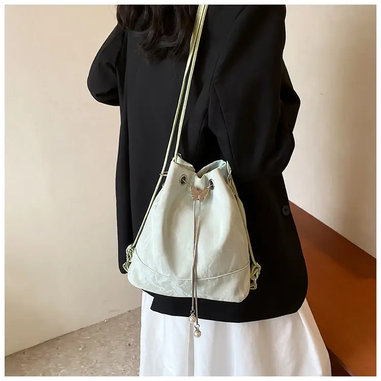 Women's Drawstring Backpack Bag Beige 2024 — feature 19