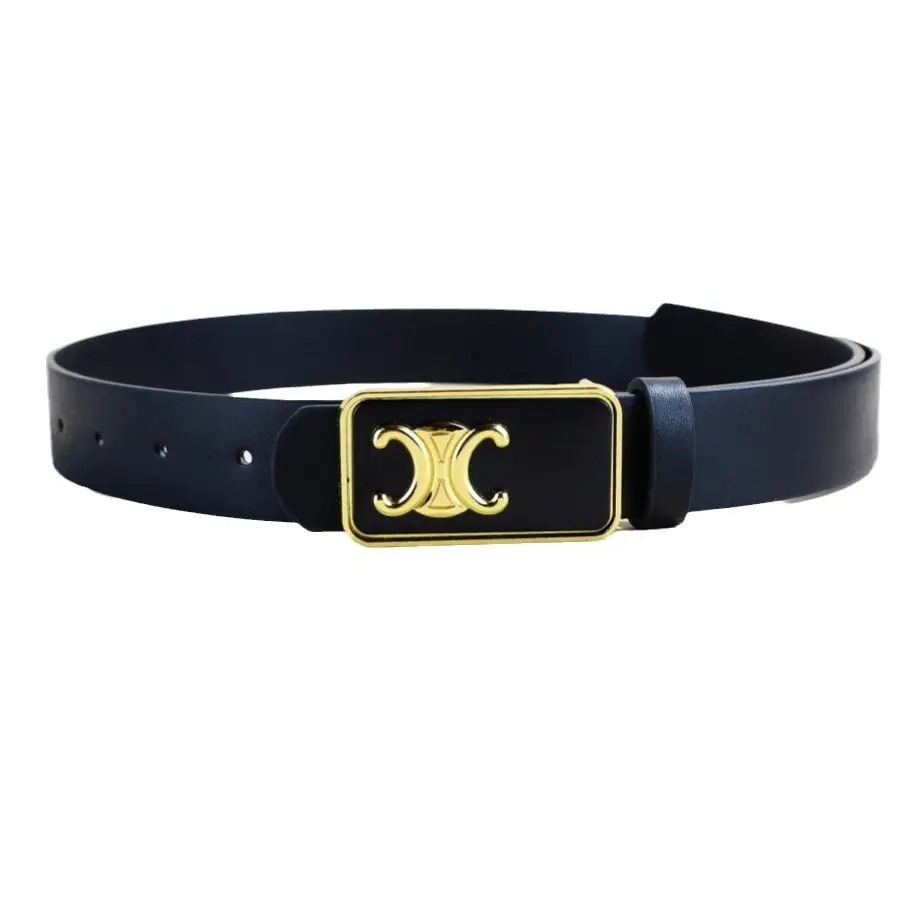 Women's Black Letter C Buckle Belt Beige Leather - Image 12