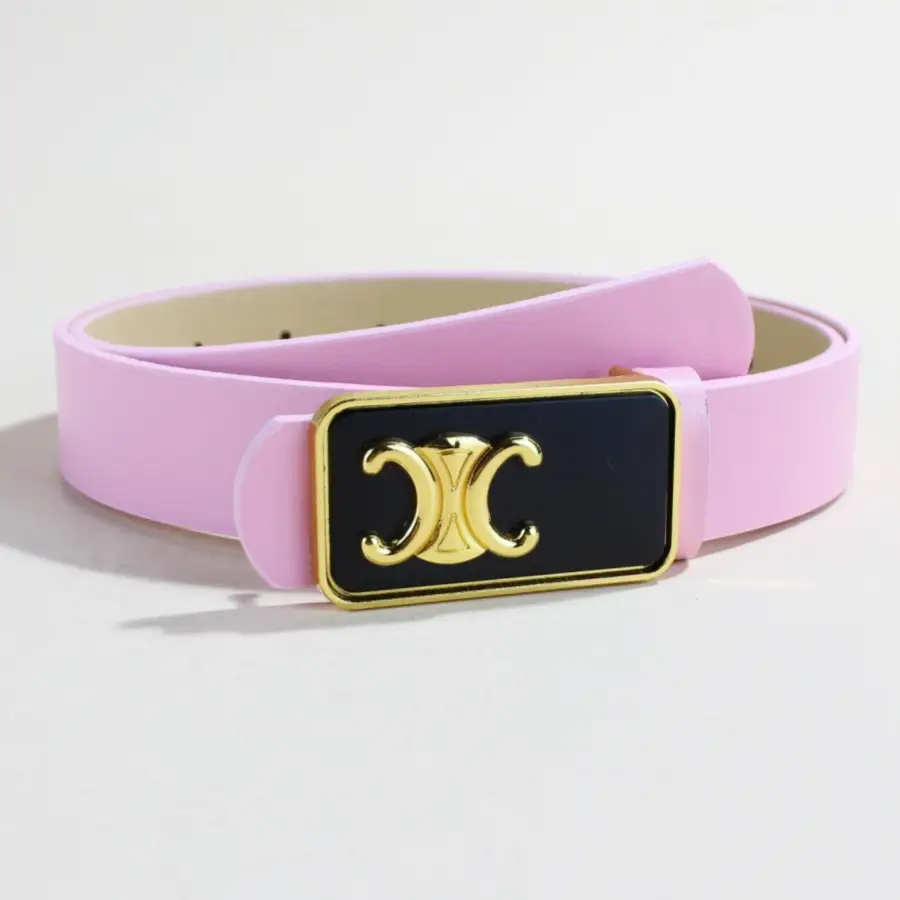 Women's Black Letter C Buckle Belt Beige Leather — feature 11