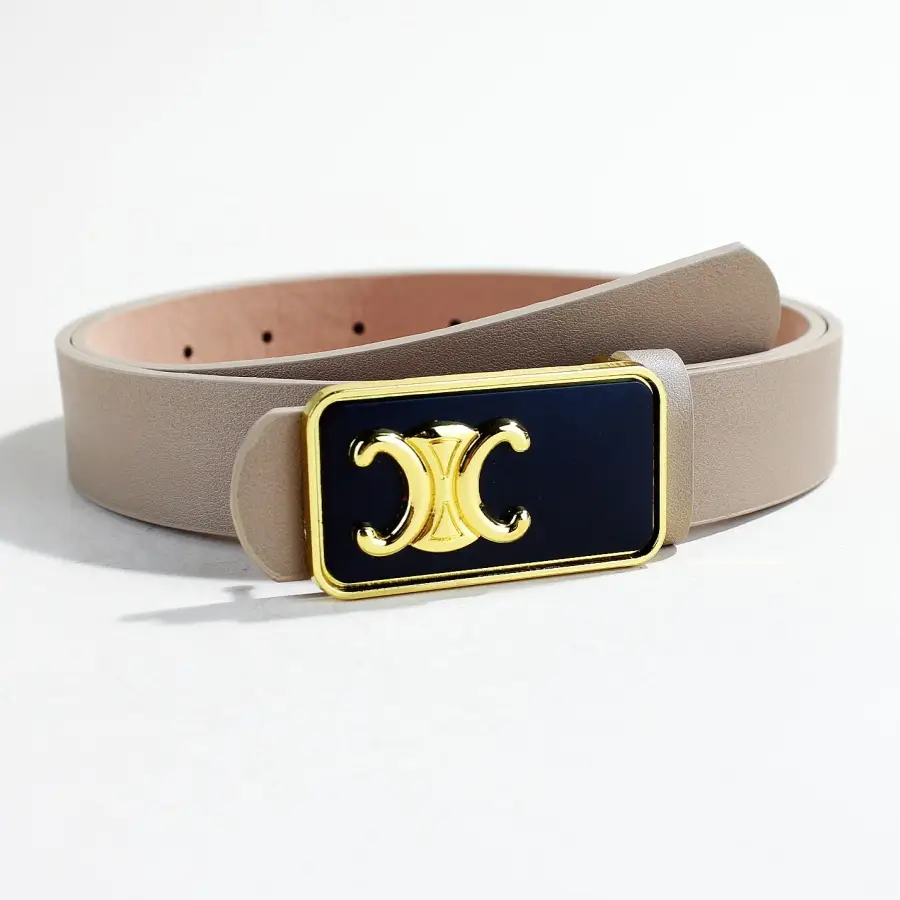 Women's Black Letter C Buckle Belt Beige Leather — feature 15