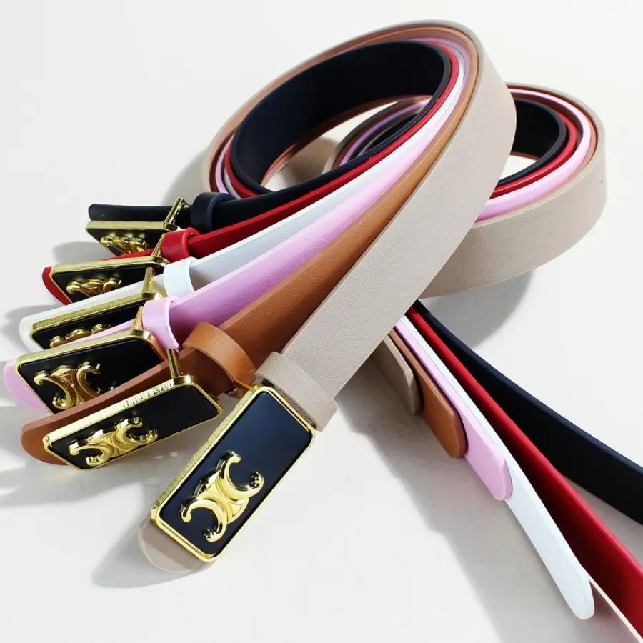Women's Black Letter C Buckle Belt Beige Leather — feature 3