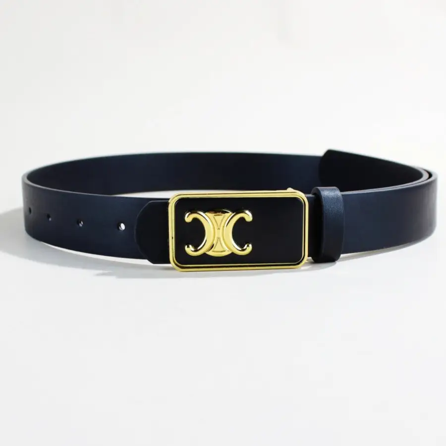 Women's Black Letter C Buckle Belt Beige Leather — feature 6