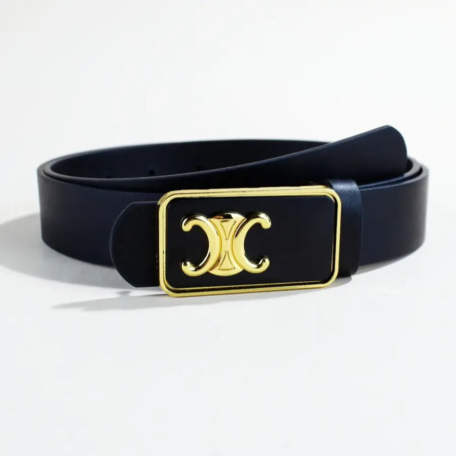 Women's Black Letter C Buckle Belt Beige Leather — feature 9