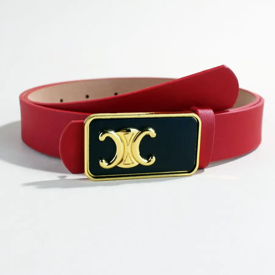 Women's Black Letter C Buckle Belt Beige Leather - Image 4