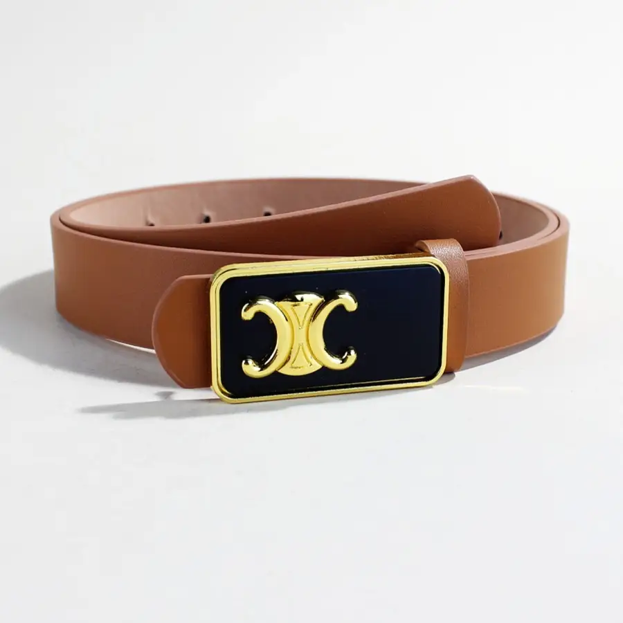 Women's Black Letter C Buckle Belt Beige Leather - Image 5