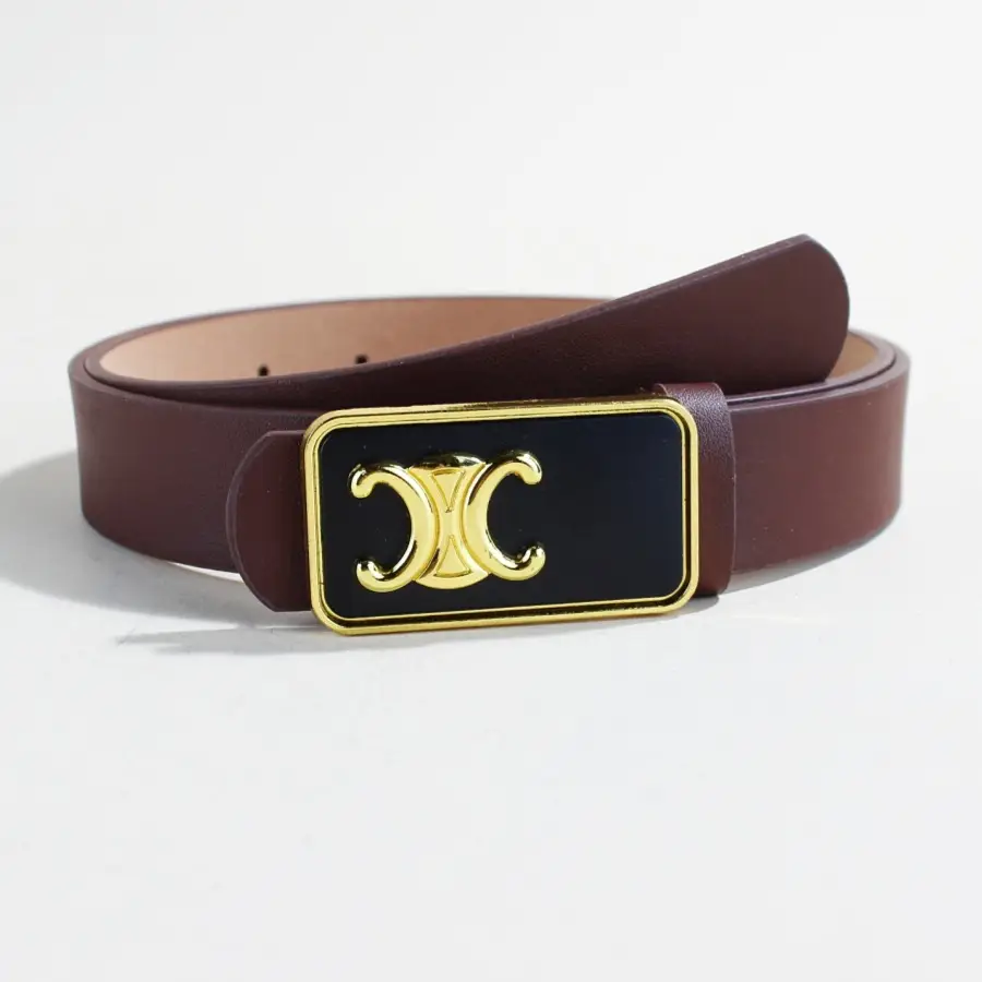 Women's Black Letter C Buckle Belt Beige Leather - Image 6