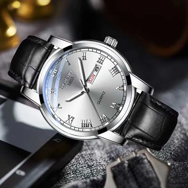 Men's Luminous Quartz Watch with Black Leather Band - Image 14