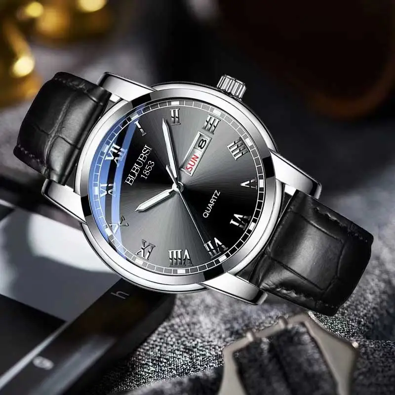 Men's Luminous Quartz Watch with Black Leather Band - Image 15