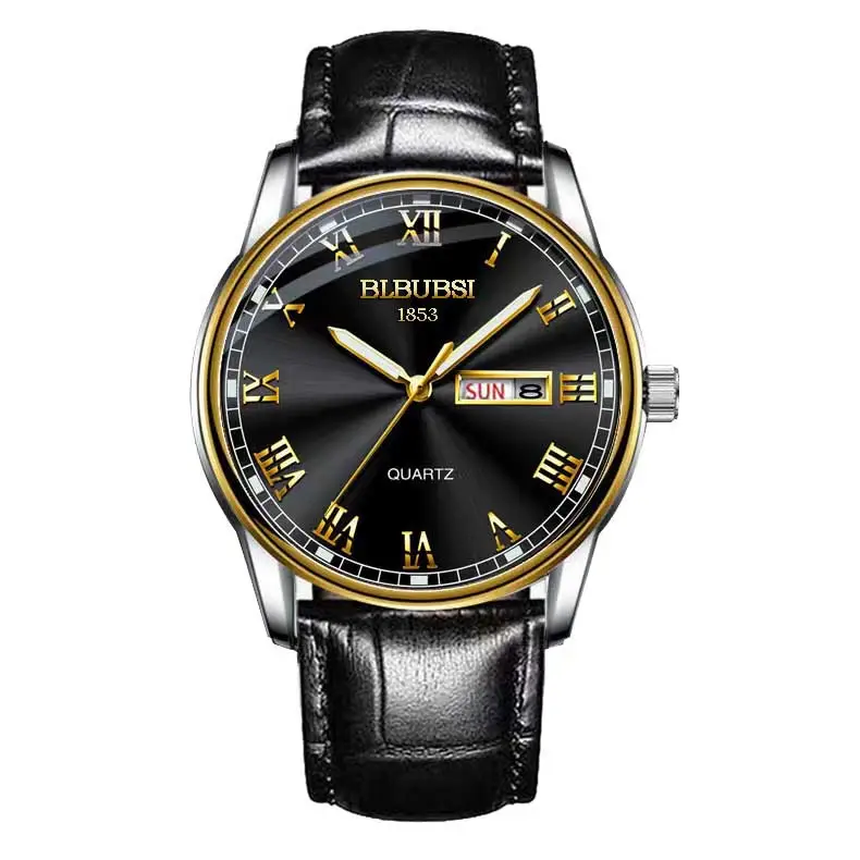 Men's Luminous Quartz Watch with Black Leather Band - Image 12