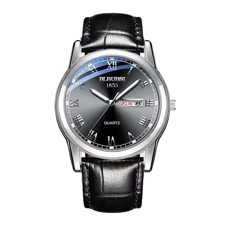 Men's Luminous Quartz Watch with Black Leather Band - Image 7