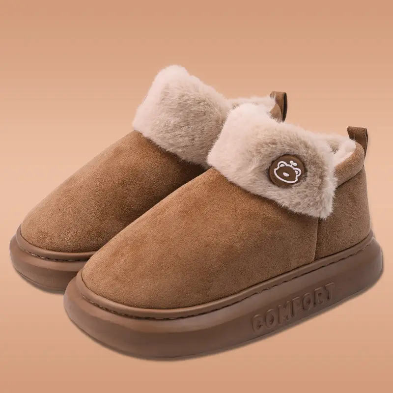 Thick-soled cotton slippers women's winter with fluff warm couples home indoor bag with snow boots men's outdoor cotton shoes