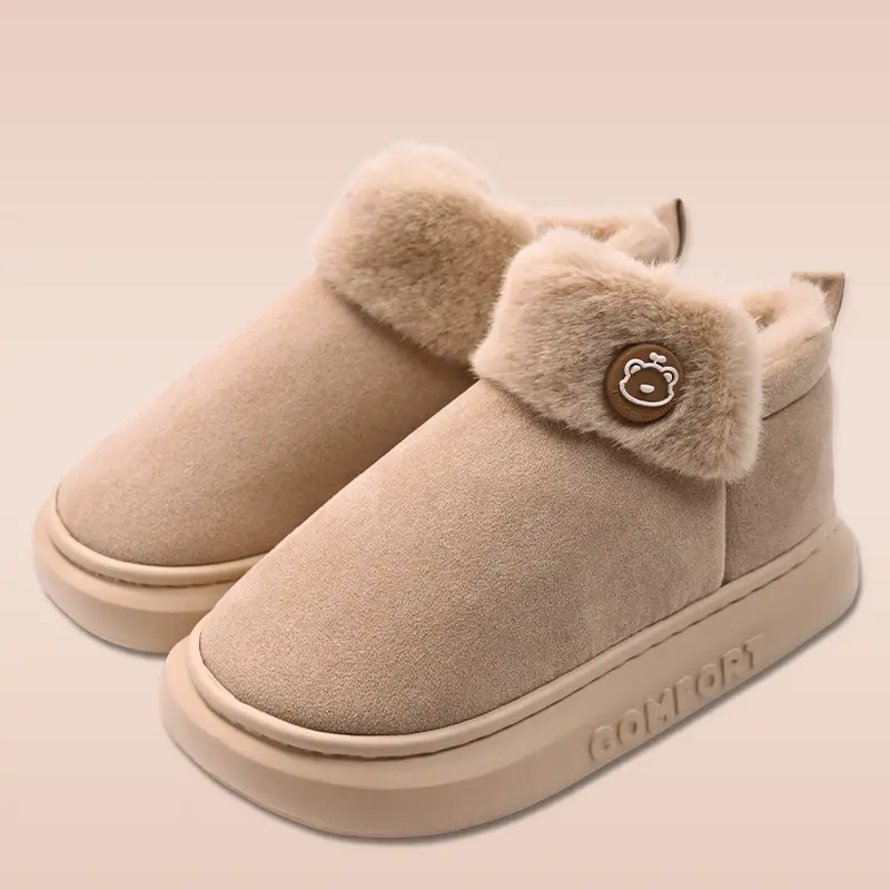 Thick-soled cotton slippers women's winter with fluff warm couples home indoor bag with snow boots men's outdoor cotton shoes