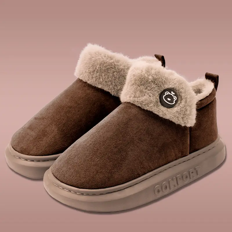 Thick-soled cotton slippers women's winter with fluff warm couples home indoor bag with snow boots men's outdoor cotton shoes