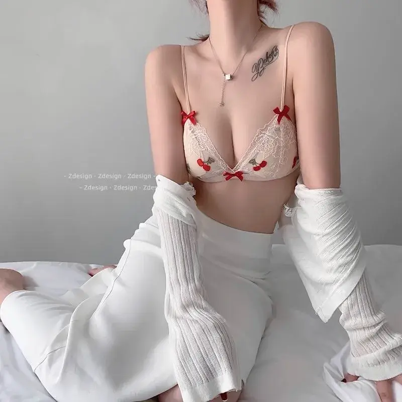 White Butterfly Lace Triangle Cup Bra with Chiffon Skirt - Image 6