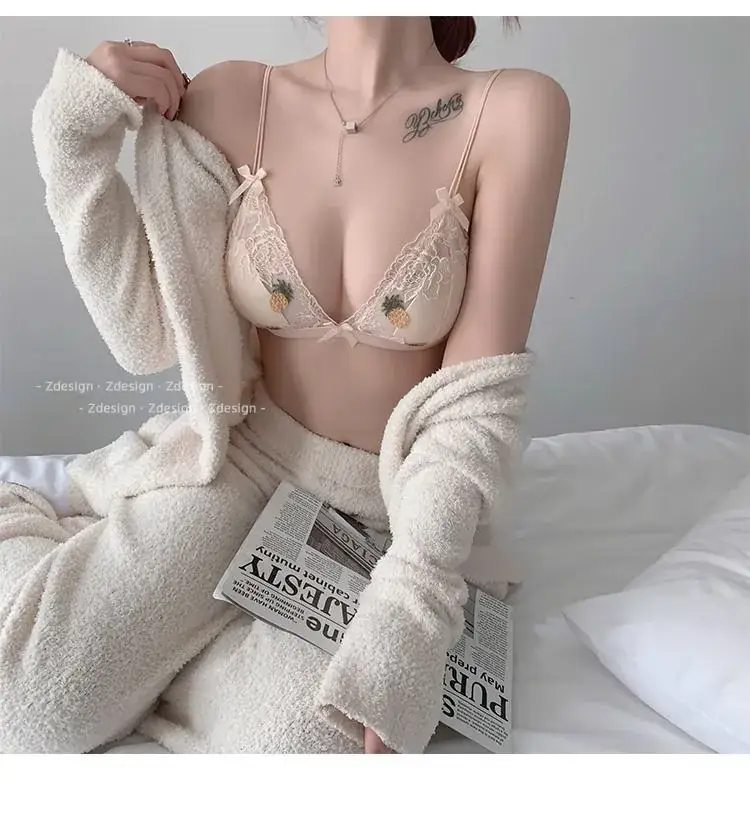 White Butterfly Lace Triangle Cup Bra with Chiffon Skirt — feature 15