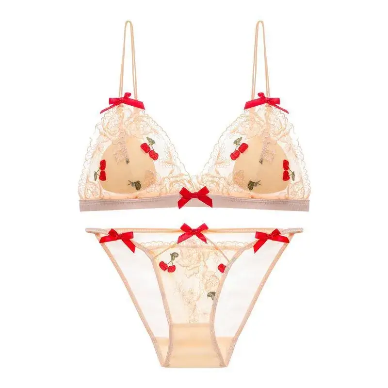 White Butterfly Lace Triangle Cup Bra with Chiffon Skirt - Image 3