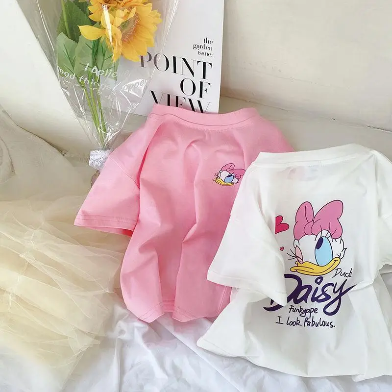 Girls Bunny Printed Cotton T-Shirts White Pink
