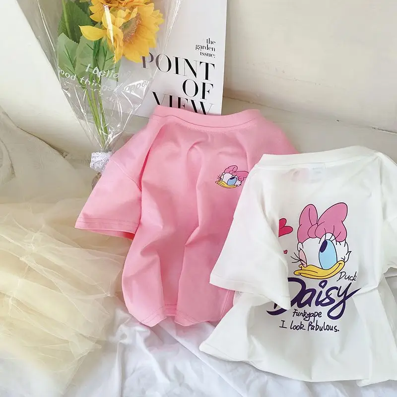 Girls Bunny Printed Cotton T-Shirts White Pink — feature 3