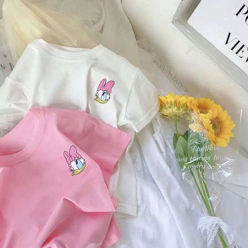 Girls Bunny Printed Cotton T-Shirts White Pink — feature 5