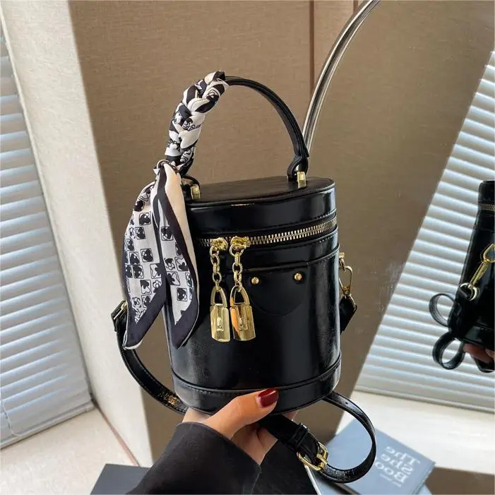 Silver Metallic Shoulder Bag with Gold Clasp & Detachable Strap