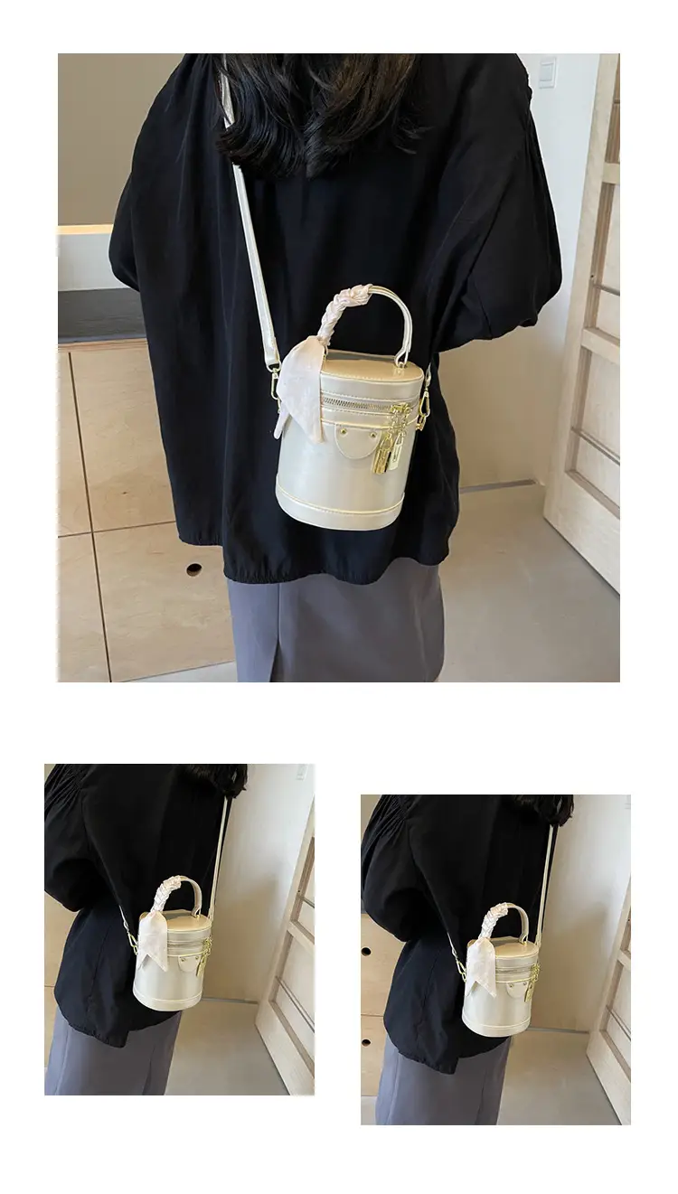 Silver Metallic Shoulder Bag with Gold Clasp & Detachable Strap — feature 13