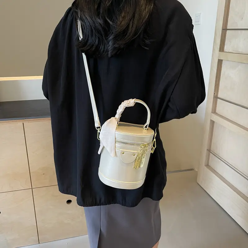 Silver Metallic Shoulder Bag with Gold Clasp & Detachable Strap