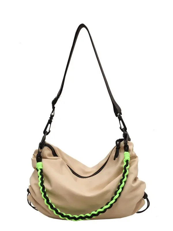 Nylon Shoulder Bag Beige Green Strap Large Capacity - Image 10