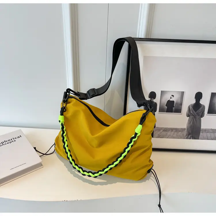 Nylon Shoulder Bag Beige Green Strap Large Capacity — feature 31