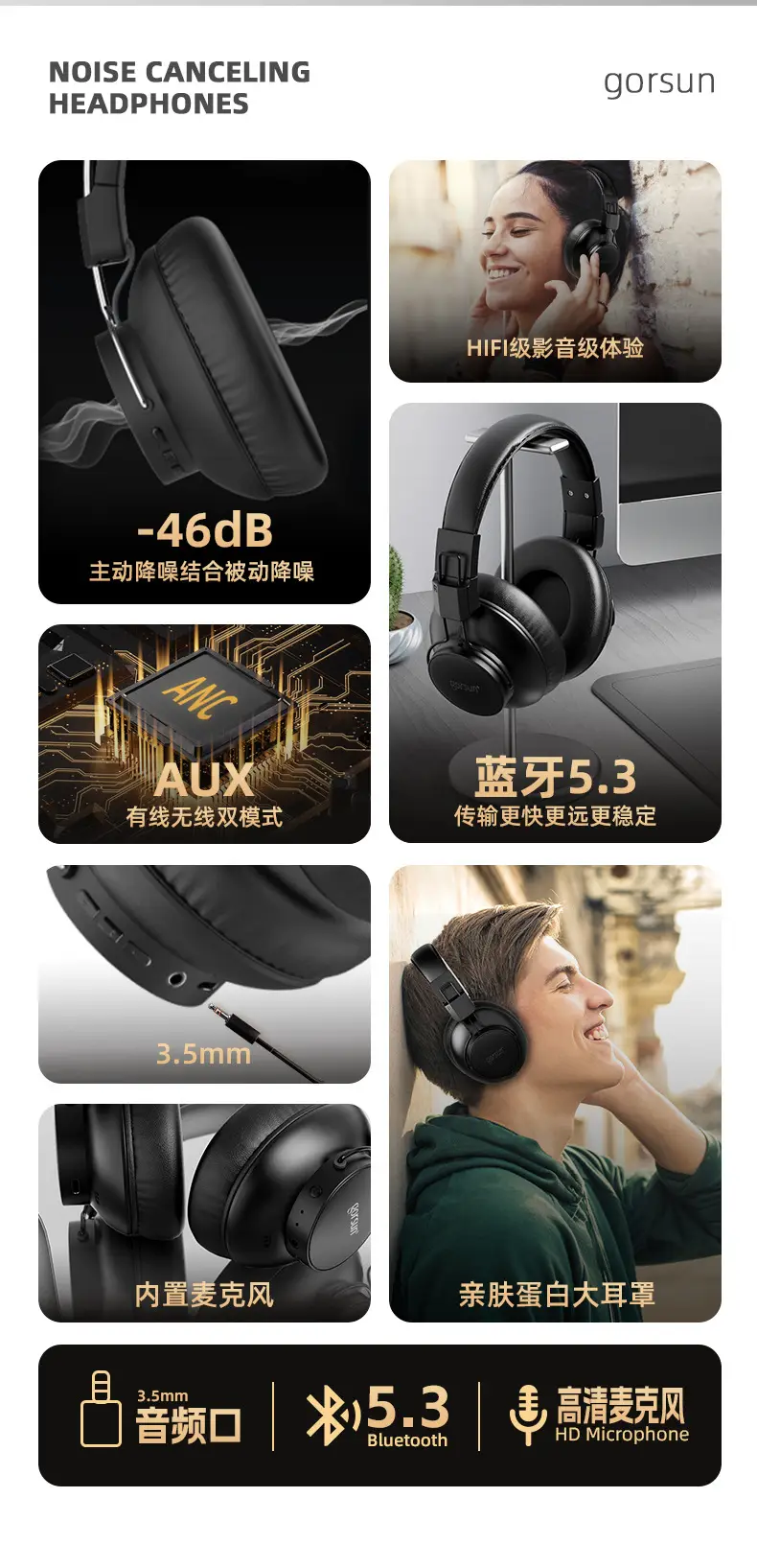 Over-Ear Bluetooth 4.7 Gaming Headphones with Noise Cancellation — feature 3