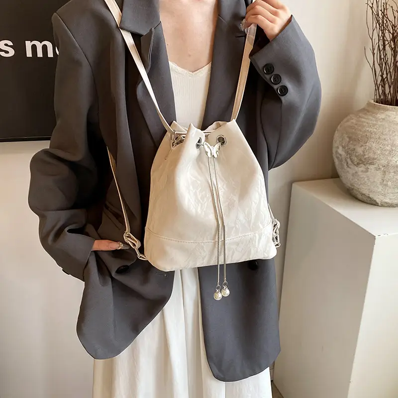 Green Drawstring Shoulder Bag for Women 2024